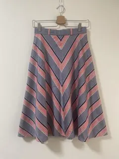 ヴィンテージ風 ストライプ柄 フレアスカート W64 オレンジ×ネイビー 裏地有