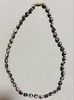 ヴィンテージ ネックレス 七宝風 花柄 ボールパーツ ゴールドカラー 