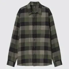 UNIQLO ユニクロ フランネルチェックシャツ グリーン オリーブ Lサイズ