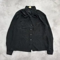 ボウタイブラウス ブラック ストライプ 長袖 上品 リボン付き フォーマル