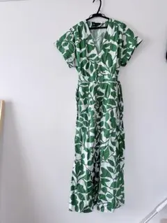 葉柄 半袖シャツワンピース