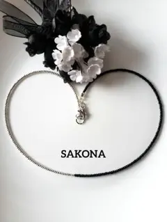 ブラック　シルバービーズネックレス　ハンドメイド