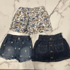 花柄デニムショートパンツ3点セット80cm