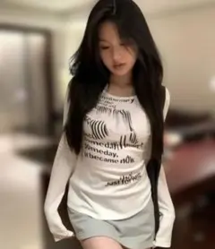 【新品】ホワイト 長袖 プリント Tシャy2k