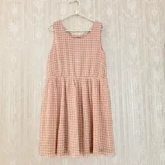 OLIVE des OLIVEギンガムチェック柄シフォンワンピ ピンクオレンジM