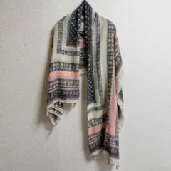 幾何学模様 大判ストール フリンジ付き