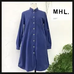 MHL.エムエイチエルマーガレットハウエル長袖シャツワンピースネイビーサイズⅡ