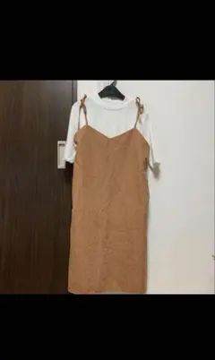 キャミワンピース ホワイト　Tシャツ　セット　M 春　ベージュ　ブラウン　重ね着
