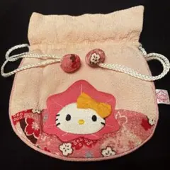 レトロ　Hello Kitty 巾着袋 ハローキティー　キティーちゃん　和柄