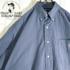 人気 ラルフローレン 半袖シャツ L ブルーグレー ボタンダウン 胸ポケ 古着