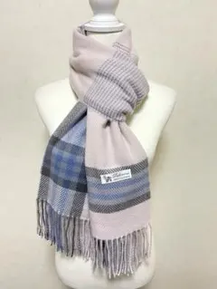 100%パシュミナ カシミヤ マフラーピンク×ブルー チェック柄大判 暖か 3