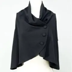 詩仙堂 ちりめん織り無地スタンドカラー変形ヘムノースリーブベスト 黒