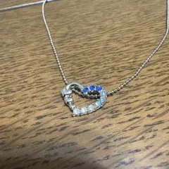 ハート型ネックレス　青、水色、透明ストーン