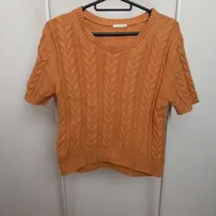 GU ケーブル編み 半袖ニット オレンジ