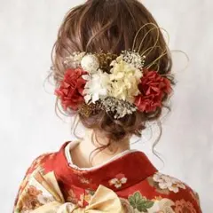 ドライフラワー髪飾り 水引き 和装 赤ヘッド 成人式振袖 卒業式袴 結婚式 和玉