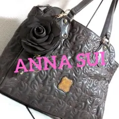 fb17 ANNA SUI バタフライ フラワー レザー トートバッグ グレー