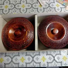 木製 蓋付きボウル 2個セット