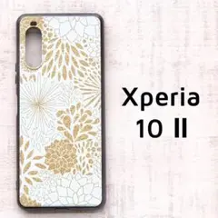 Xperia 10 Ⅱ カバー ゴールド風 フラワー 花