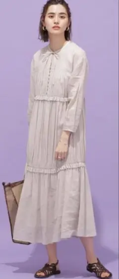 NANO universe ラミーギャザーティアードワンピース 36 グレージュ