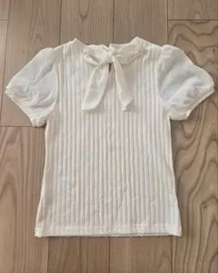【GRL】リブ 半袖 トップス ホワイト バックリボン