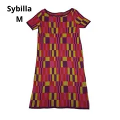 シビラ　半袖　ロング丈タイトワンピース　幾何学模様　日本製　マルチカラー　M