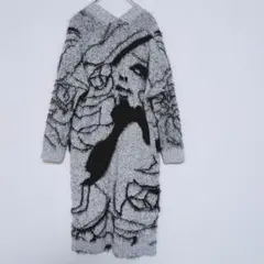 ロングカーディガン レディース 秋冬 かっこいい 総柄 ニット カーディガン