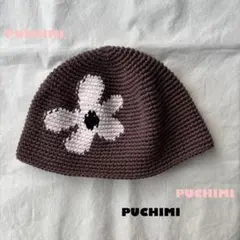 クラッシャーハット　クロシェハット　ニット　バゲハ　ビーニー　　花