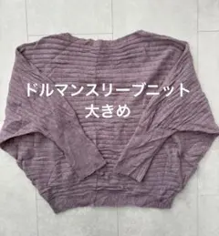 くすみピンク リブ編み 体型カバー大きめ フリーサイズ ドルマンスリーブニット