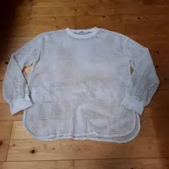 ホワイト メッシュ 長袖 トップス Lサイズ相当