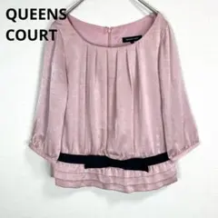 QUEENS COURT サテン調 リボン ブラウス ピンク　フェミニン　上品のサムネイル
