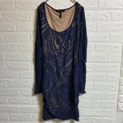 輸入古着♡BCBGMAXAZRIA【XS】ネイビー レース タイトワンピース