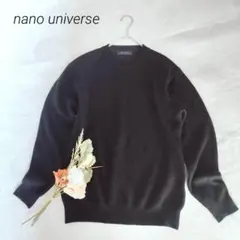 ナノユニバース　クルーネックニットプルオーバー　ワッフル　黒　L ウール混　無地