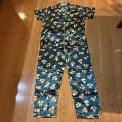 AMANDA シルク　クマ柄パジャマ Lサイズ　テディベア　緑