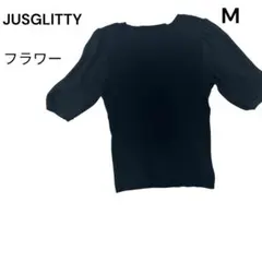 JUSGLITTY ブラック Tシャツ Mサイズ フラワー