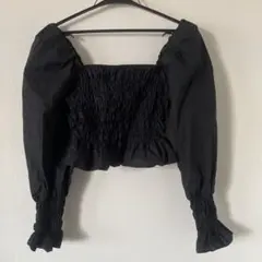 【ZARA】シャーリング クロップドブラウス パフスリーブ ブラック XS