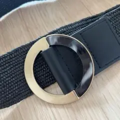 COMME CA ISM ストレッチ素材 黒ベルト 円形バックル
