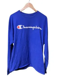 Champion ロゴロンT XL ブルー 差し色 ストリート 古着 汚れ有