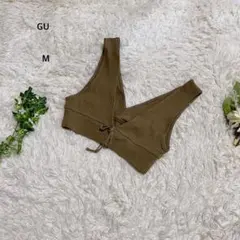 ジーユー　2way レースアップビスチェ　ベスト　リボン　リブ編み　M 茶