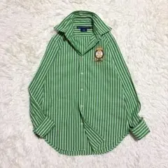 希少 美品 ラルフローレン シャツ ストライプ エンブレム刺繍 8 緑 洗えるのサムネイル