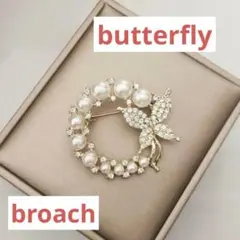 ブローチ　コサージュ　アクセサリー　パール　卒業　入学　フォーマルゴールド　蝶