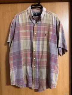 90s Ralph Lauren 半袖チェックシャツ L ポニー刺繍 BDシャツ