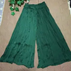 ダークグリーン ワイドパンツ ゴム入り