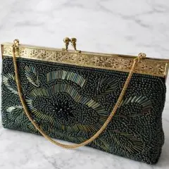 Lily様♡ビーズパーティーバッグ 緑 ゴールド 結婚式 がま口 高級感