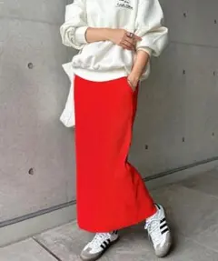 andme 【15色展開】セルフカットリブロングタイトスカート　レッド