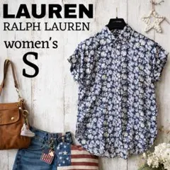 ラルフローレン 花柄リネンブラウス　ゆったりS 半袖 麻100% レディース