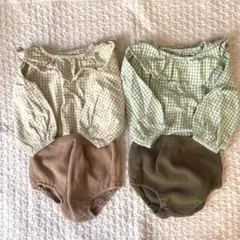 フリル襟 チェック柄セットアップ 双子