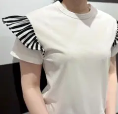 BORDER FRILL TEE ボーダーフリルTシャツ カットソー 36のサムネイル