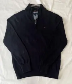 トミーヒルフィガー ハーフジップニット ネイビー ロゴ刺繍