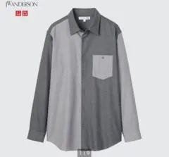 ユニクロ×jw Anderson　バイカラー　フランネルシャツ　グレー　L　刺繍