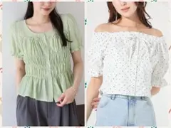 2way シャーリング 半袖ブラウス オフショルダーのサムネイル